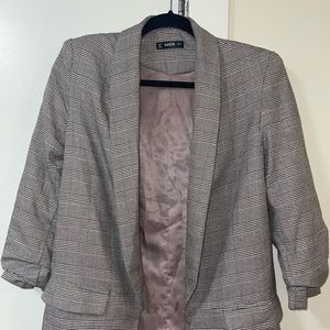 Shawl Collar Pocket Patched Plaid Blazer